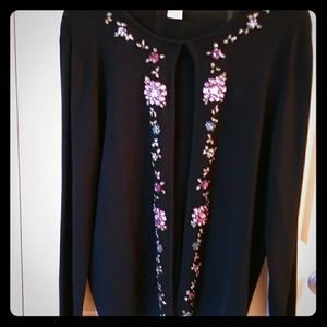 Dress Barn Jeweled Cardigan Black Sz 14/16 w